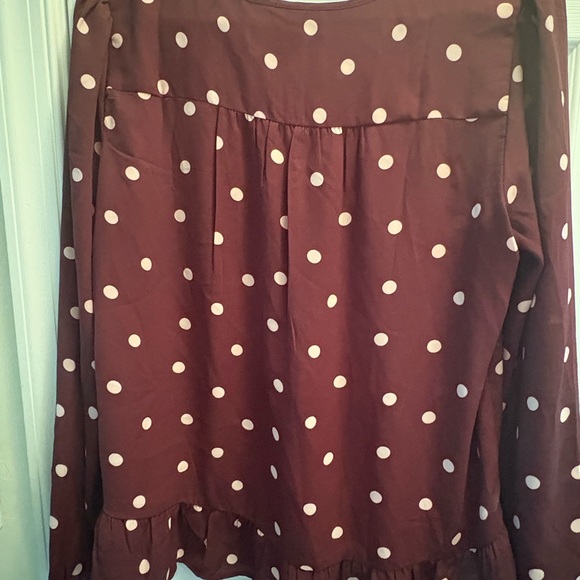 LOFT Maroon Bishop Sleeve V-Neck Peplum Top - Picture 2 of 3